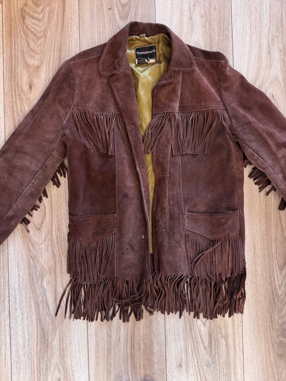 VTG 70s Towncraft Brown Genuine Suede Fringe Coat Western Boho Cowgirl Sz S,M,L